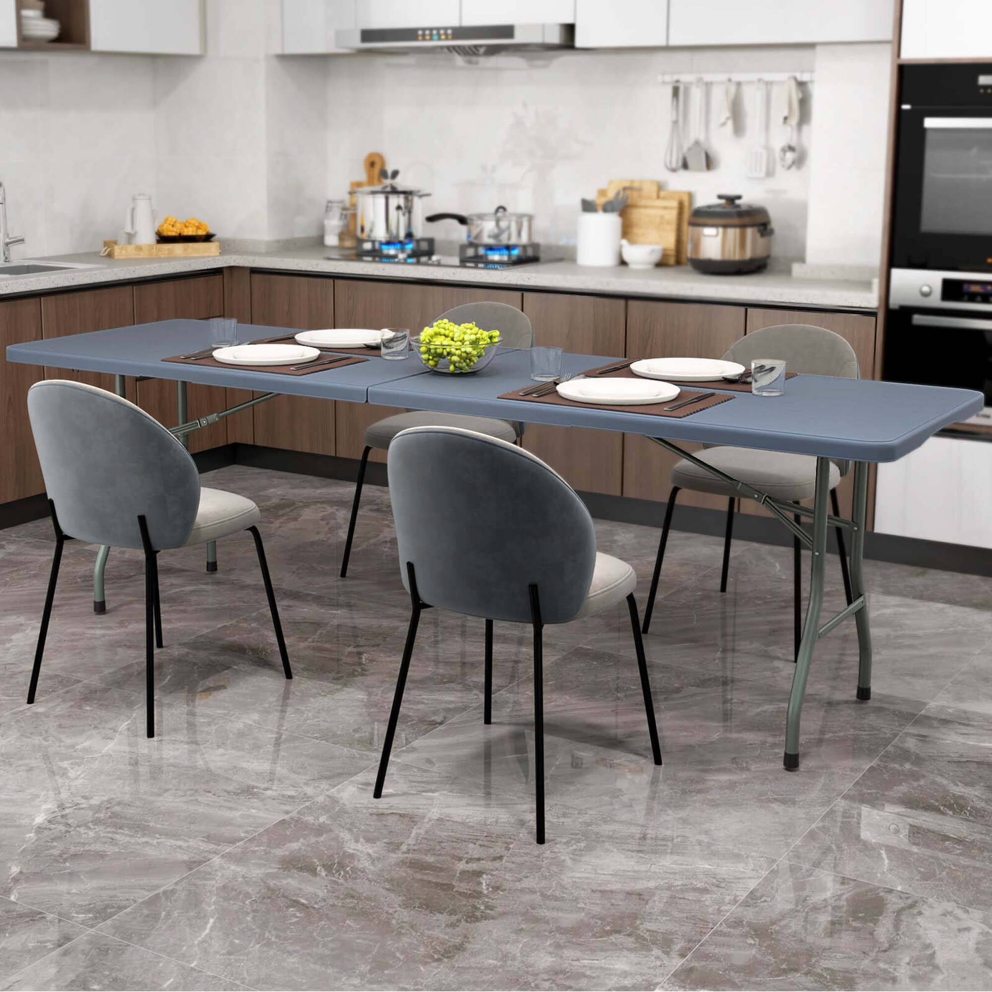 Alt View 3. Costway - Costway 8 ft Portable Folding Table with HDPE Tabletop Safe Lock Mechanism Carrying Handle - Gray.