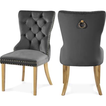 Front. Meridian Furniture - Carmen Grey Velvet Dining Chairs, Set of 2 - Grey.