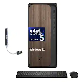 HP - Upgraded - OmniDesk AI Desktop (Ultra 5 225, 16GB, 1TB SSD, Intel Graphics, WiFi 6, Bluetooth 5.4, Win 11 Pro) w/USB Hub - Dark Wood