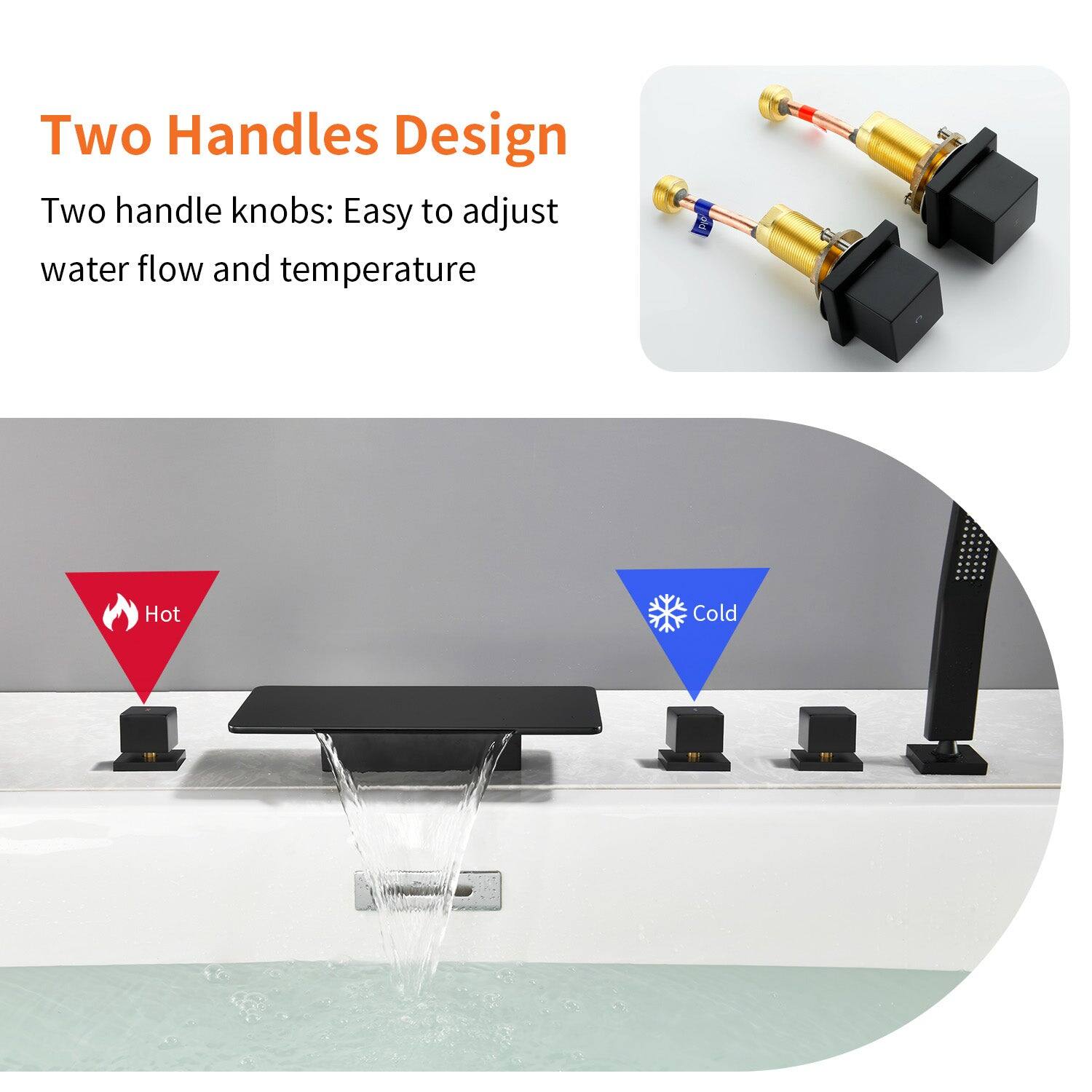 Two Handles Design

Two handle knobs: Easy to adjust water flow and temperature

Hot

Cold