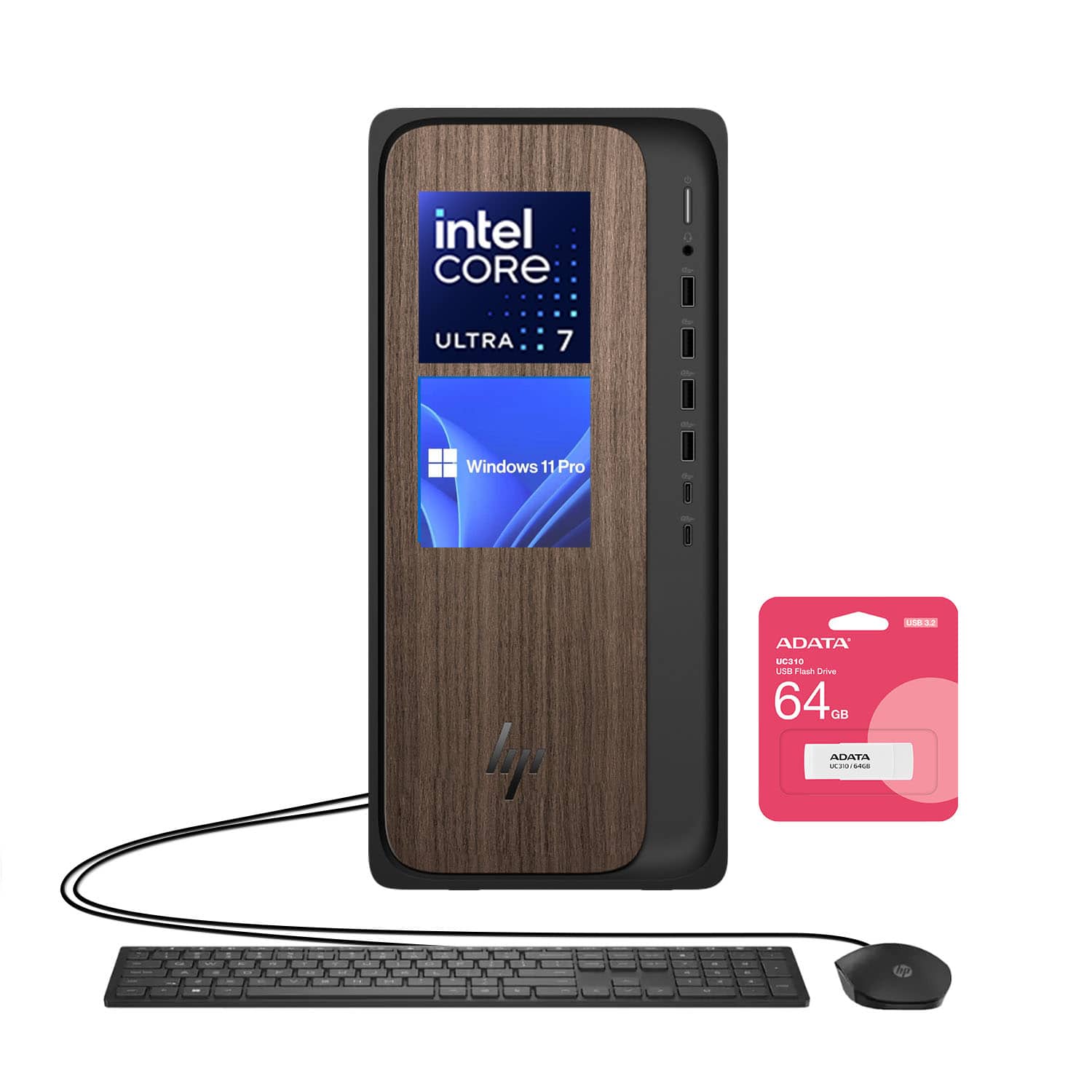 HP - OmniDesk Desktop - Intel Core Ultra 7 265 with 16GB DDR5 RAM – 2TB SSD - Wired Keyboard & Mouse - Adata 64GB USB Drive - Black