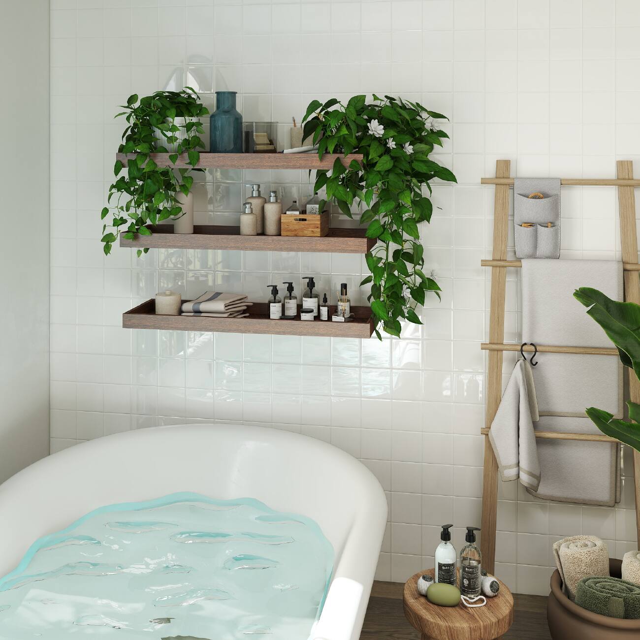 Alt View 2. Mifurn - 2 Pack 16 in Floating Shelves for Wall, Rustic Wooden Wall Shelves with Raised Lip for Bathroom, Bedroom, Kitchen - Walnut-like.