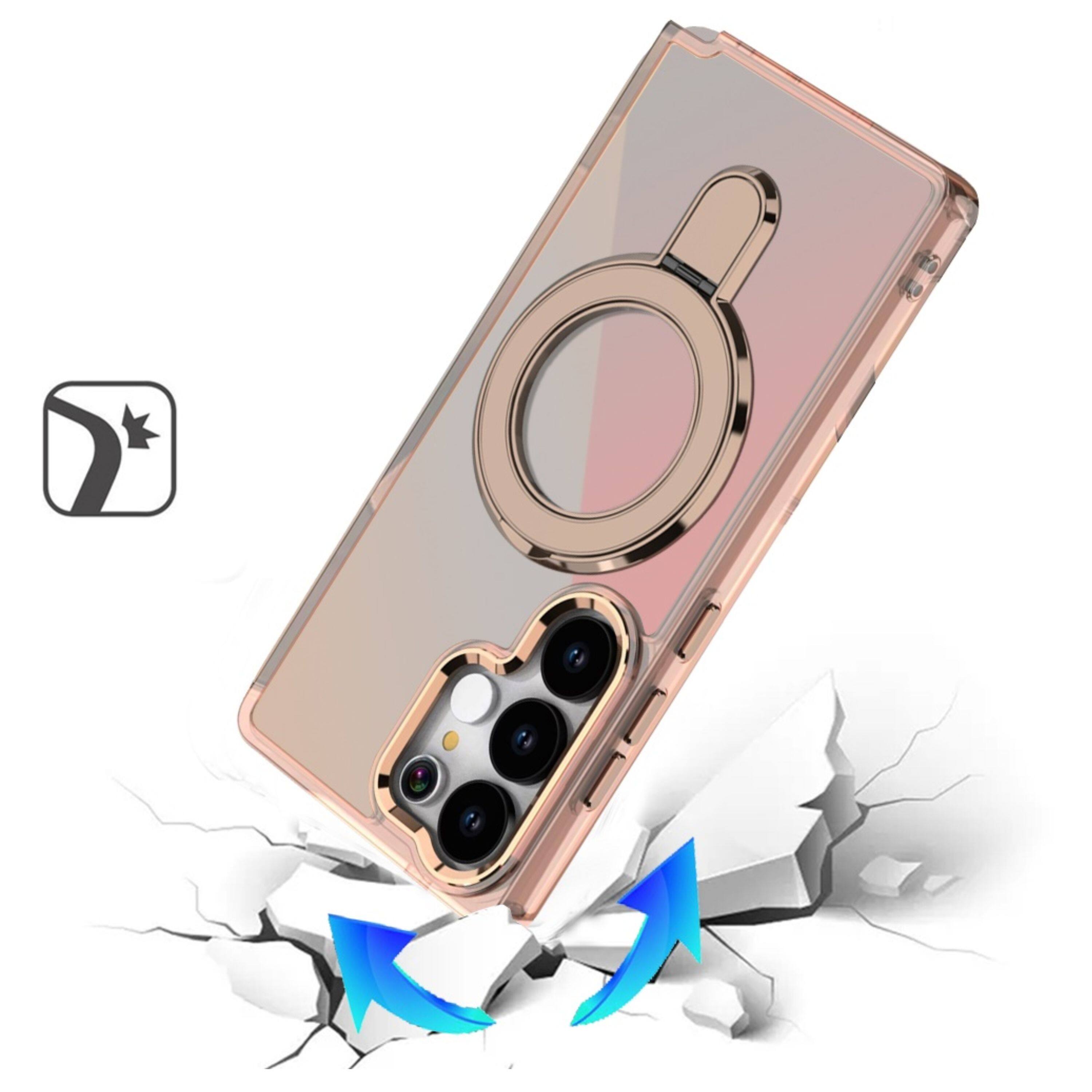 Angle. Kitcheniva - Radiant Chrome Magnetic Circle Stand Plus Tempered Glass For Samsung S25 Ultra Desert Titanium - Titanium.
