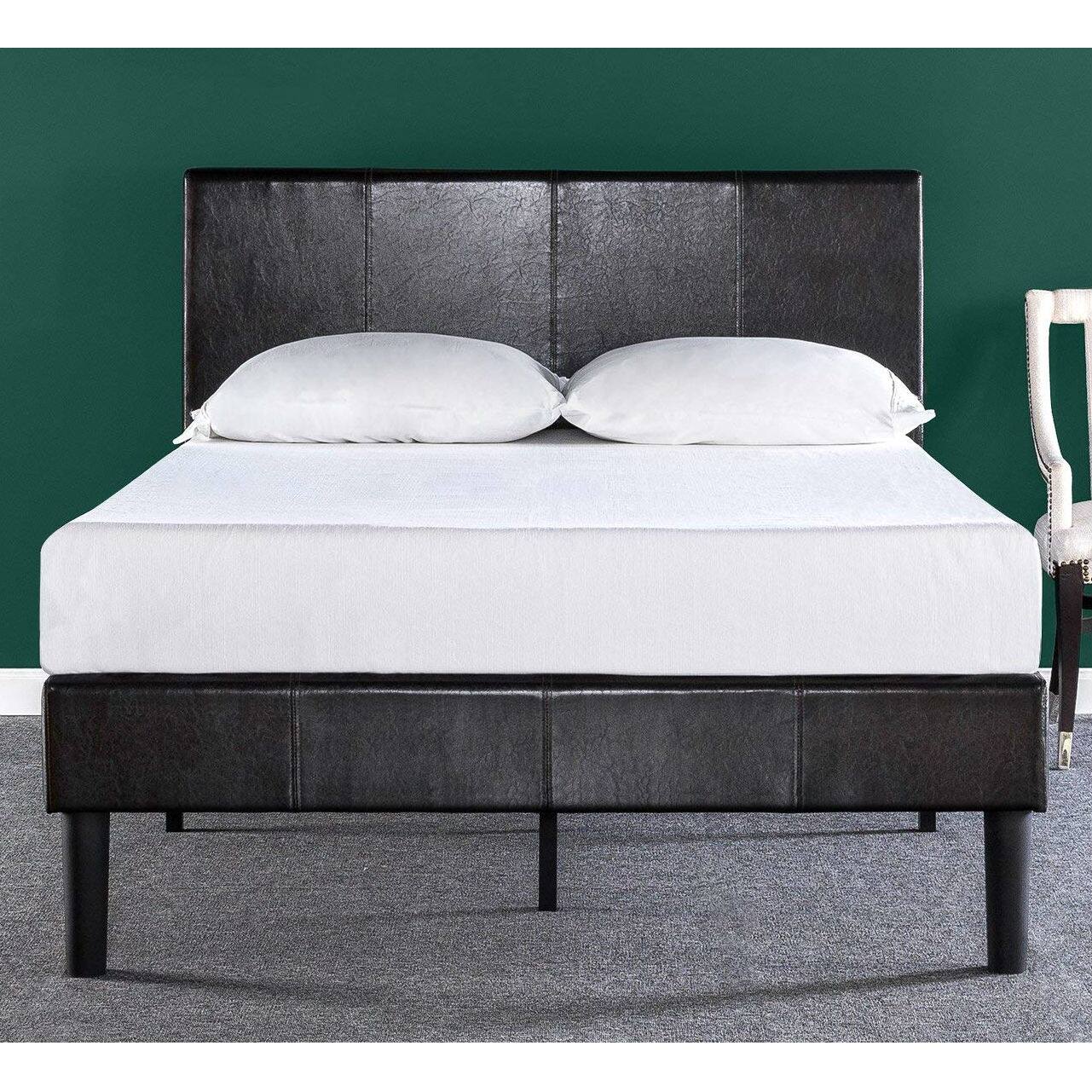 Left. Hivvago - Hivvago Queen Faux Leather Platform Bed Frame with Headboard - Brown.