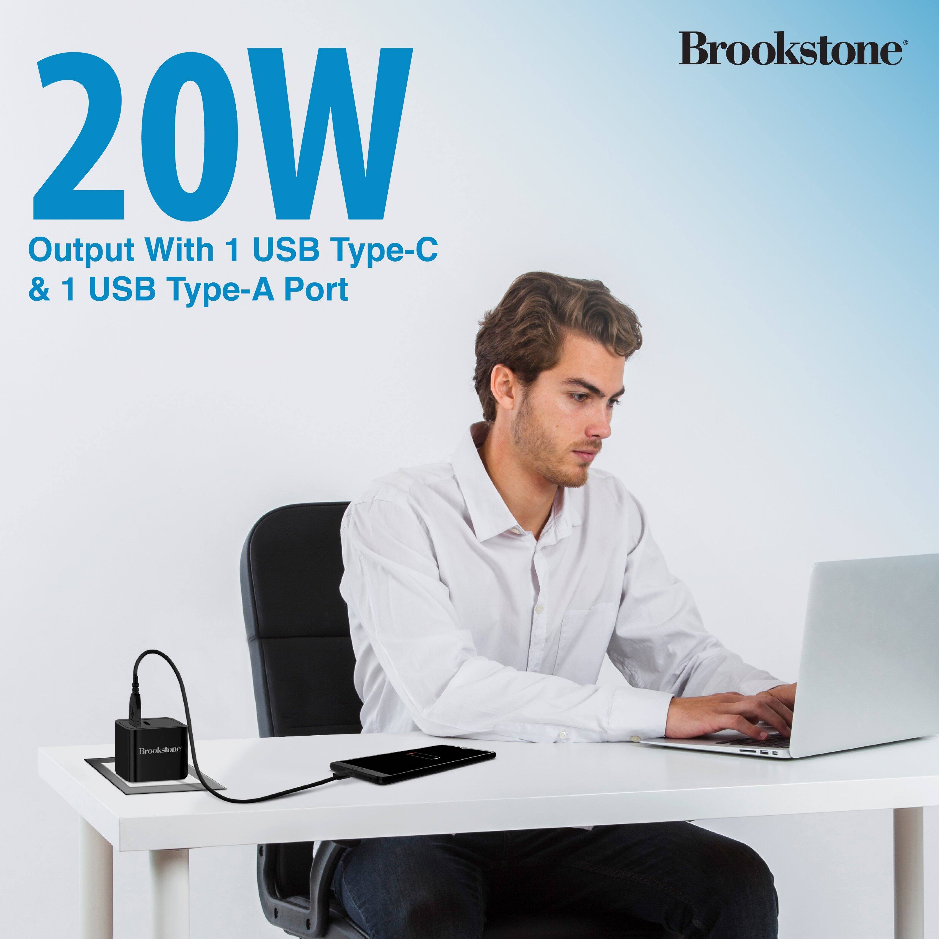 20W Output With 1 USB Type-C & 1 USB Type-A Port Brookstone