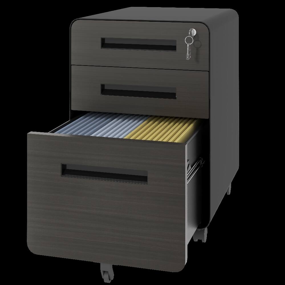 Alt View 2. Loheer - Loheer 3-Drawer Mobile File Cabinet with Lock Black Metal Storage Cabinet on Casters Fully Assembled Holds A4 Letter.