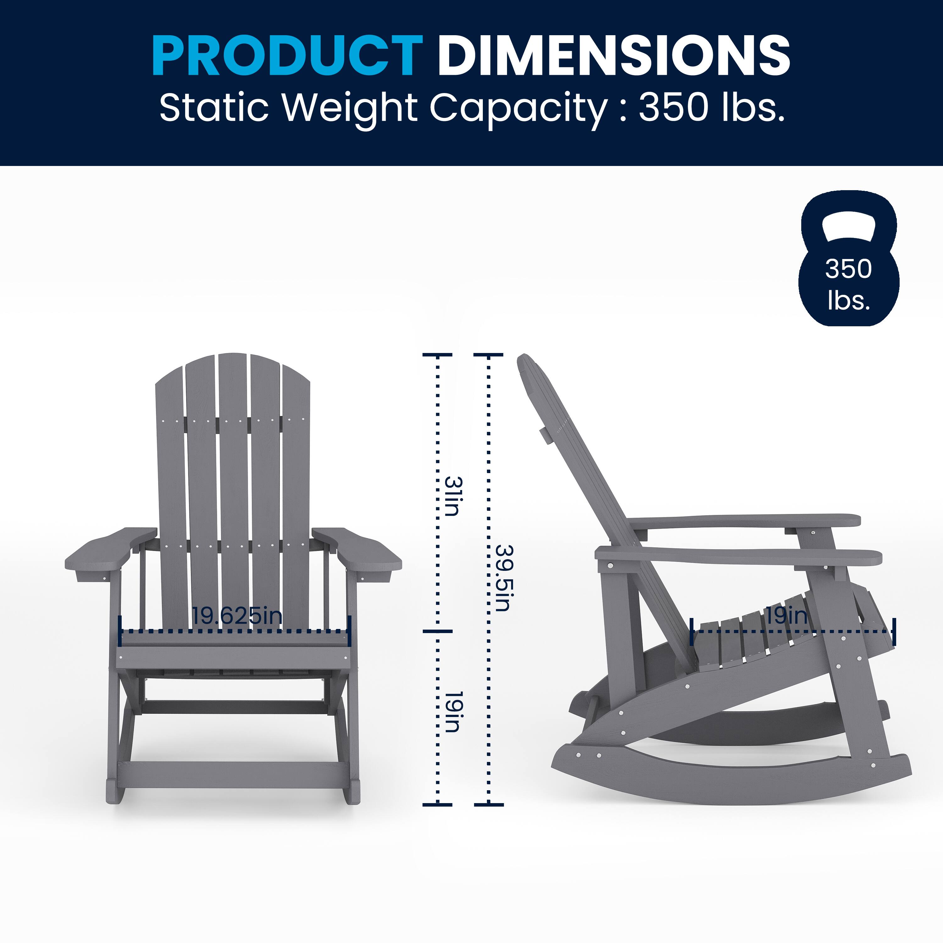 PRODUCT DIMENSIONS  
Static Weight Capacity: 350 lbs.  
350 lbs.  
19.625in  
31in  
39.5in  
19in  
19in