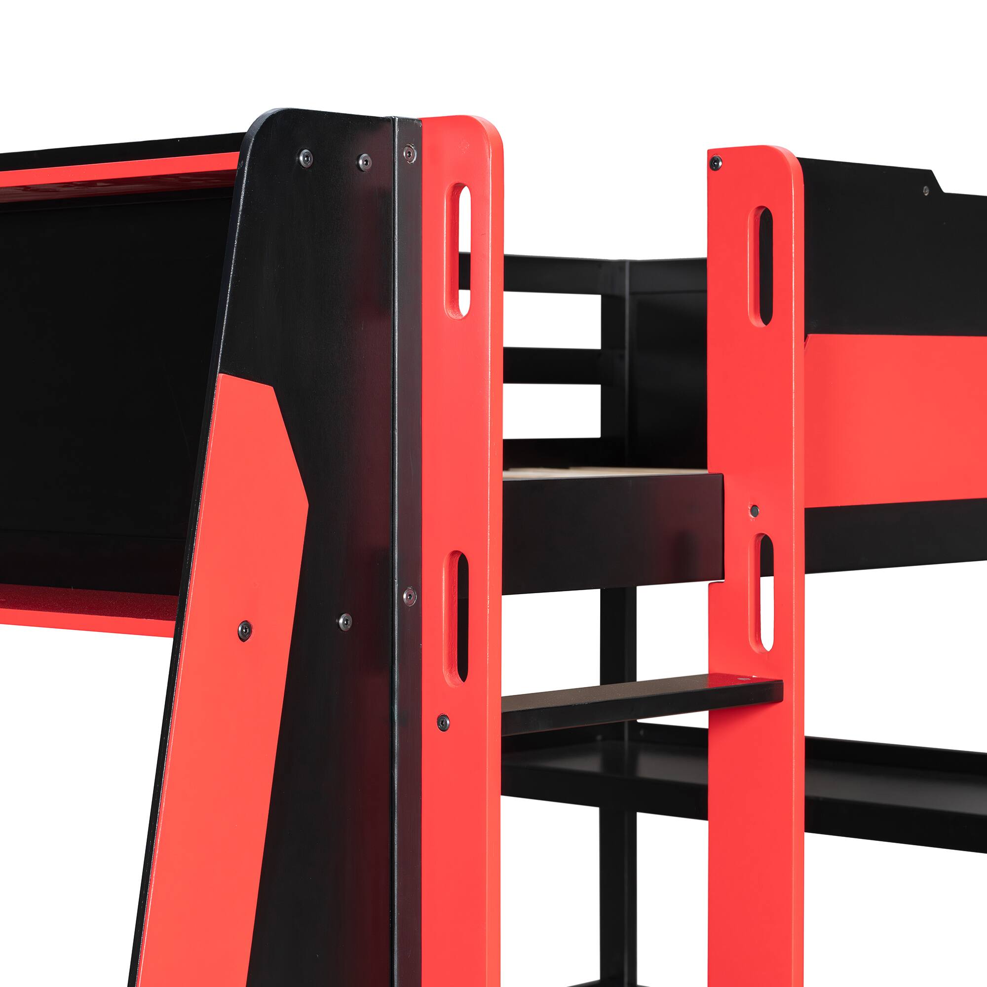 Alt View 1. Whisen - Full Size Loft Bed with Gaming Desk, Built-in Shelves, Power Station & LED Lights for Bedroom - Black|Red.