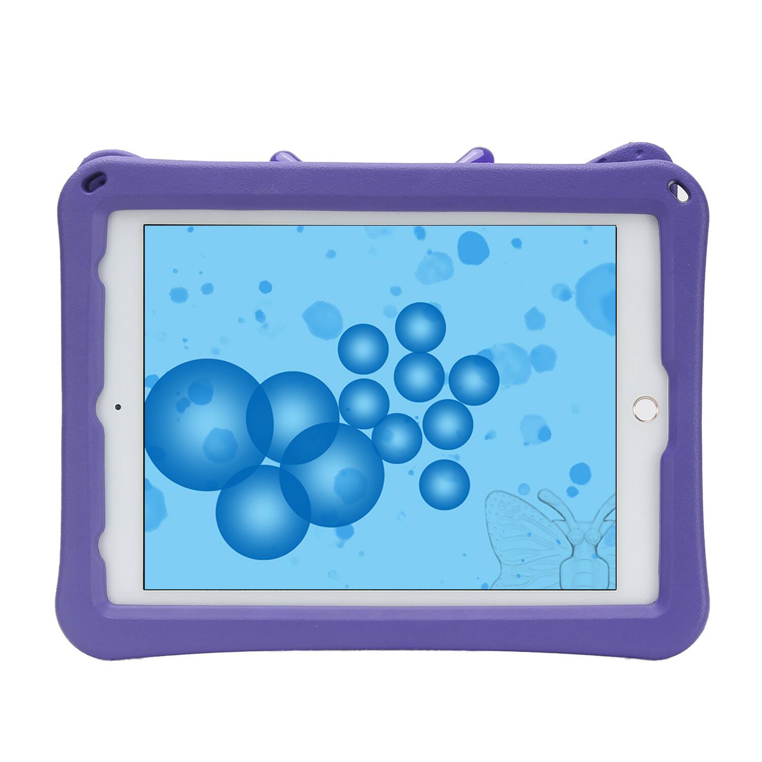 Angle. UUCOVER - Butterfly Case for iPad 9th 8th 7th Gen 10.2-inch (2021/2020/2019),Shockproof EVA Kids Case 360° Rotating Stand Cover - Purple.
