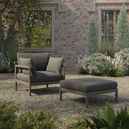 Eleni 2-Piece Outdoor Teak Wood Armchair and Ottoman Set by Modway - Weathered Gray Flint