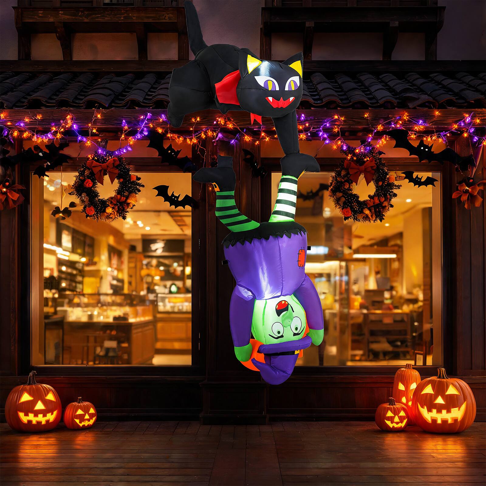Alt View 3. Costway - Costway 6.2 FT Halloween Blow Up Decorations with LED Lights, Weather-resistant for Party - Black + Green + Purple.