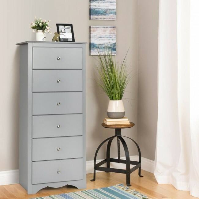 Angle. Hivvago - Hivvago Modern 6 Drawer Tall Wood Dresser Chest - Grey.