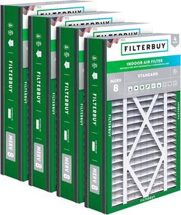 Filterbuy - 16x25x5 MERV 8 Dust & Allergy Defense, Pleated HVAC AC Furnace Air Filters Replacement for Trion Air Bear (4-Pack) - Silver
