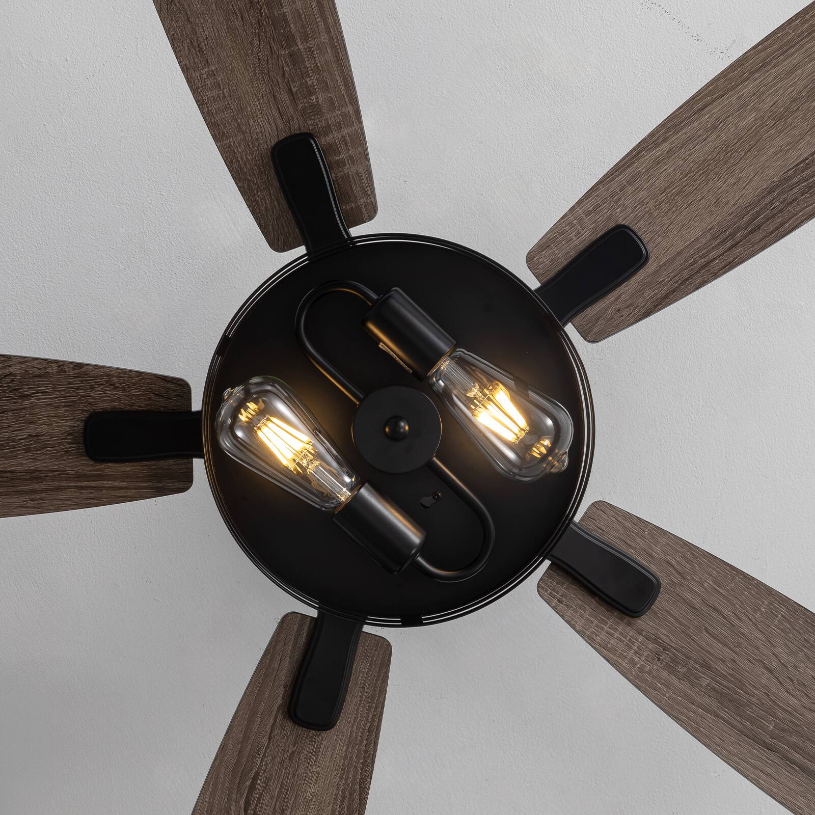 Alt View 6. Siljoy - 42-Inch Rustic Cage Ceiling Fan 5 Blades Industrial Metal Design App & Remote Control for Living Room Bedroom Patio - Black.