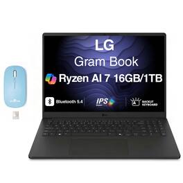 LG - Upgraded - Gram Book AI Powered Laptop 16.0 WUXGA Display (Ryzen AI 7 445, 16GB, 1TB SSD, Win 11 Pro) w/Dockztorm Wireless Mouse - Titan Black