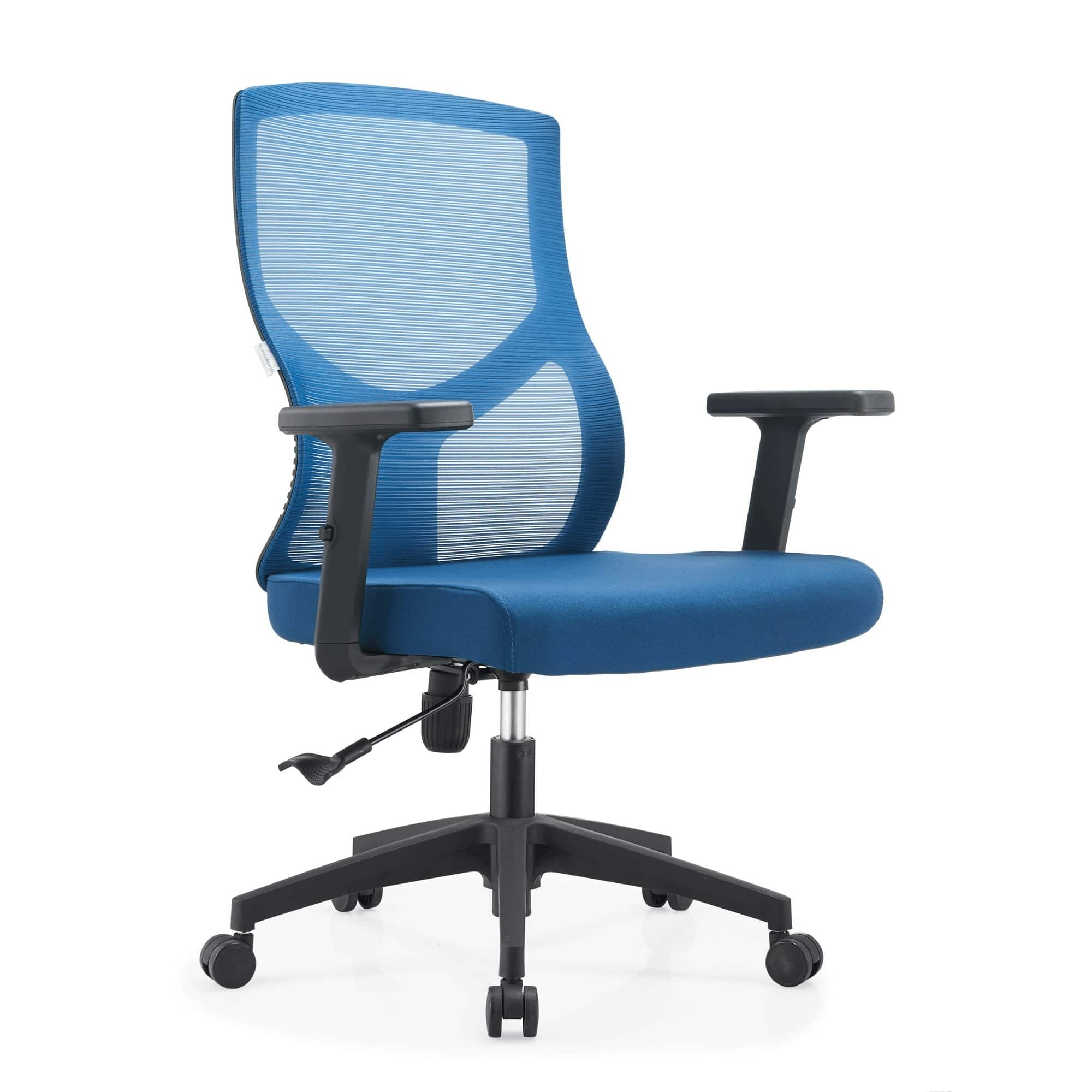 Front. LeisureMod - Glen Office Chair Upholstered Cotton Mid-Back Mesh Computer Chair with Adjustable Height, Swivel and Tilt - Blue.