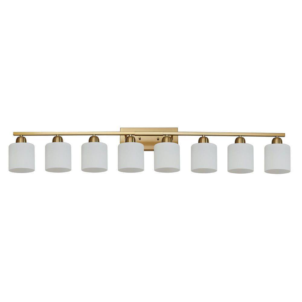Back. Kadyn - 52inch Gold Bathroom Light Fixtures, Modern Bathroom Vanity Light with Milky White Glass Shade, Gold - Gold.