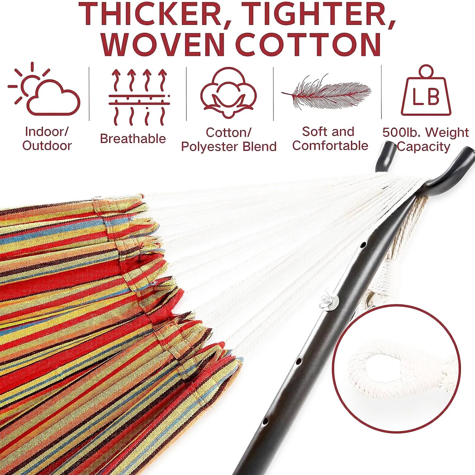 THICKER, TIGHTER, WOVEN COTTON

- Indoor/Outdoor
- Breathable
- Cotton/Polyester Blend
- Soft and Comfortable
- 500lb. Weight Capacity