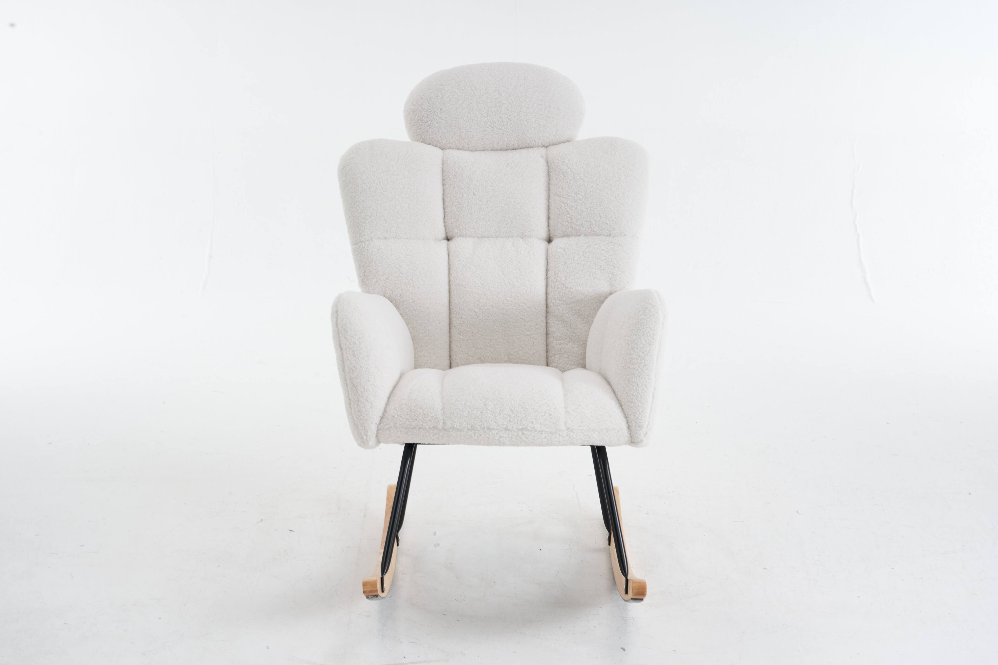 Alt View 5. GOODSILO - Teddy Fabric Upholstered Nursery Rocking Glider Chair Modern Accent Armchair Padded Seat High Backrest Pillow - Ivory.