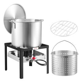 VEVOR - 80 Qt Seafood Boiling Kit with Strainer, Outdoor Seafood Boil Pot and Basket, Cooking Set for Crawfish Lobster Boiling - Silver