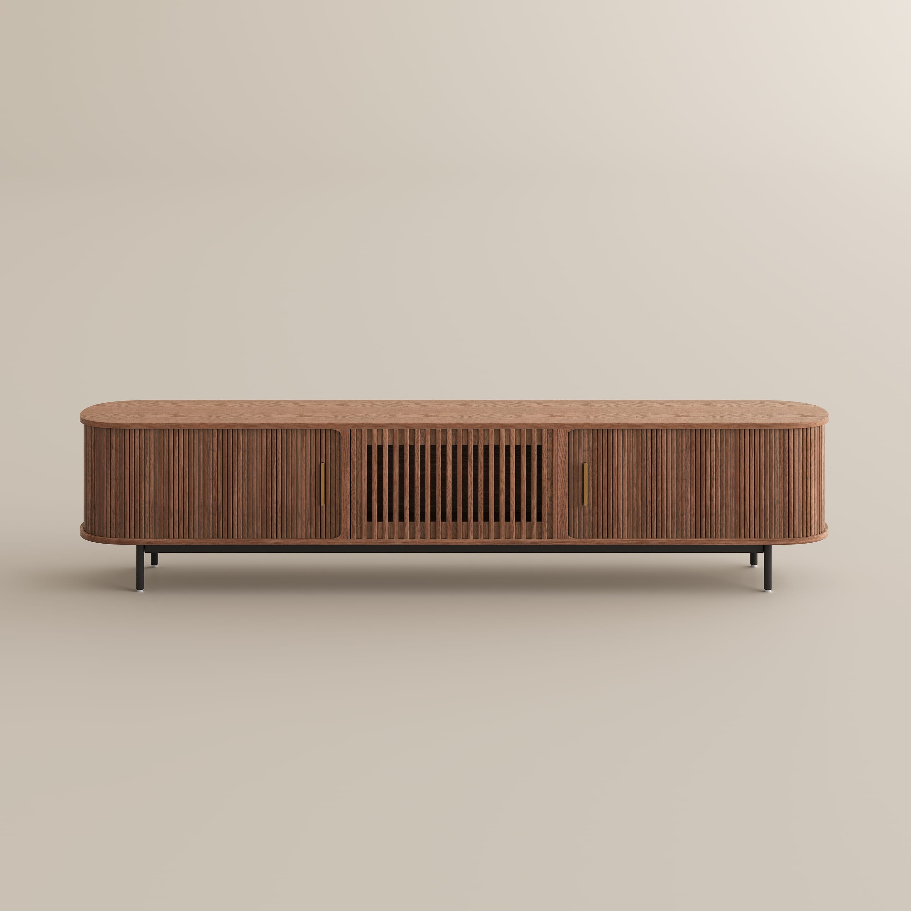 POVISON 94"Mid Century Modern Tambour Door TV Stand Walnut - Best Buy
