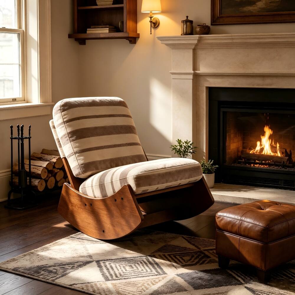 Left. Loheer - Loheer Grey Glider Rocking Chair Solid Wood Nursery Glider Upholstered Accent Reading Chair for Bedroom Living Room - Grey.