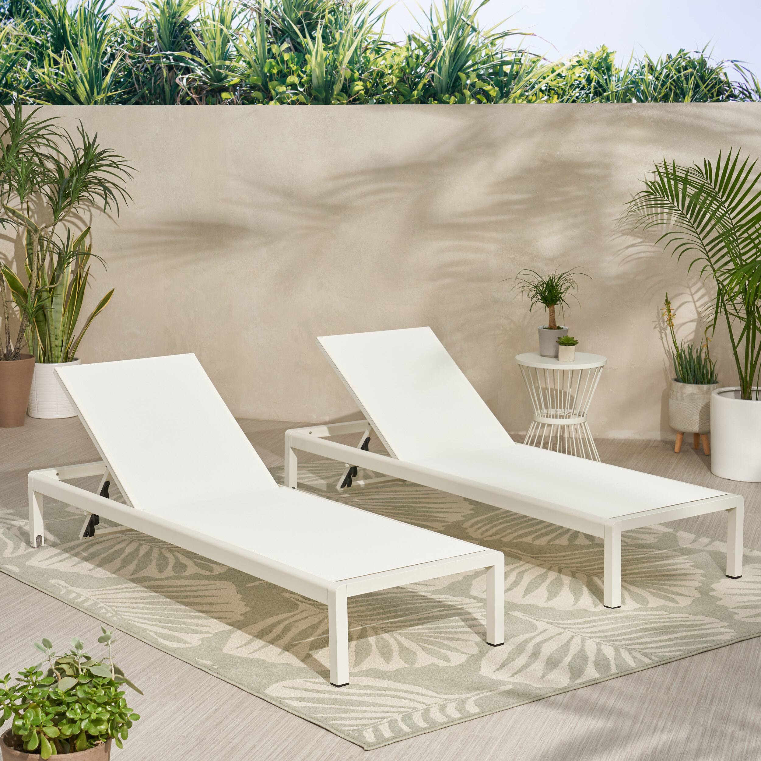 Alt View 4. Ecooso - Set of 2 Adjustable Aluminum Chaise Lounges，Breathable Mesh, 5 Recline Positions, Wheels for Easy Mobility - White.