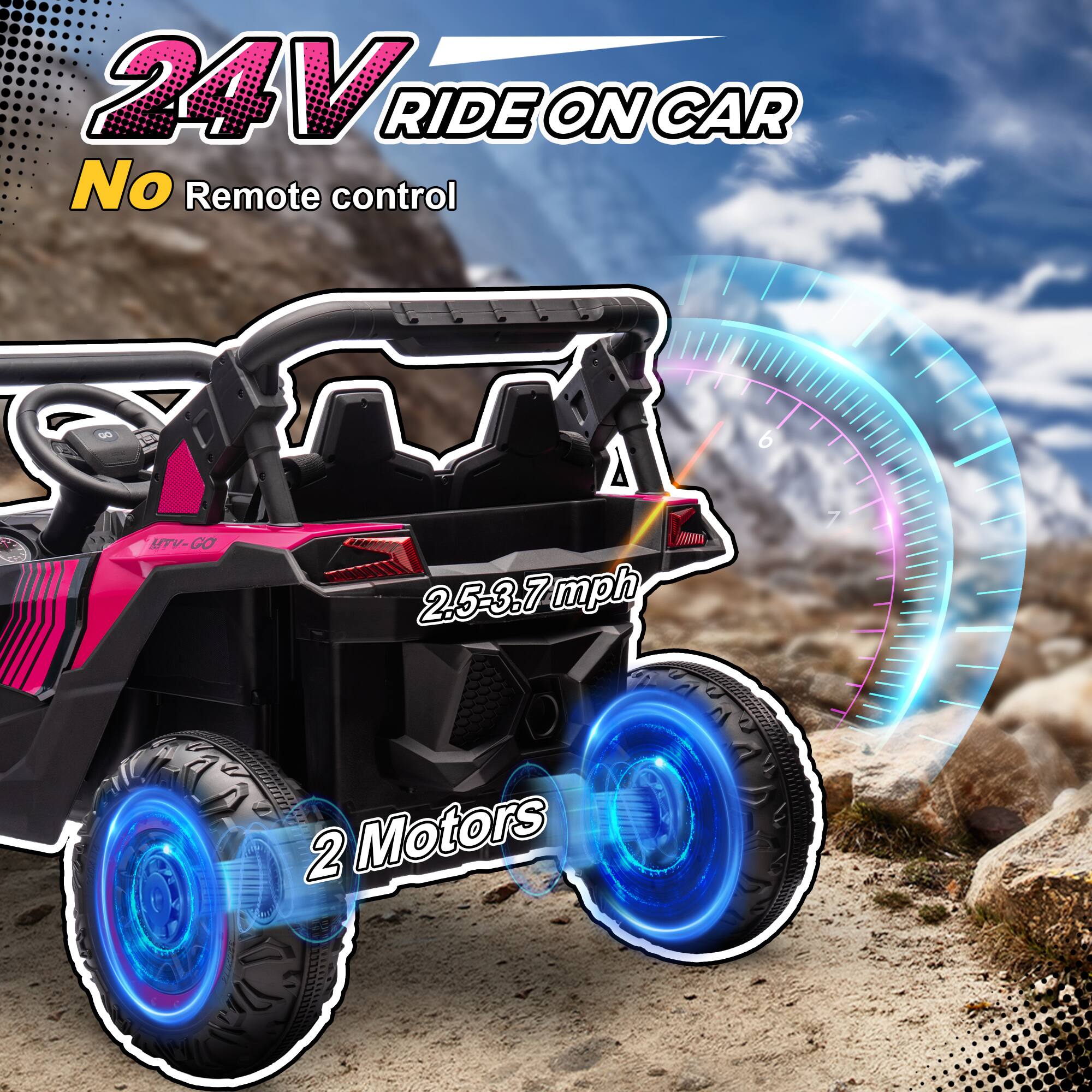 24V Ride On Car  
No Remote Control  
2.5-3.7 mph  
2 Motors