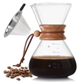 Dapper Styles - Pour Over Borosilicate Glass Coffee Maker With Stainless Steel Filter And Wooden Collar Holder Carafe Brewe - Default