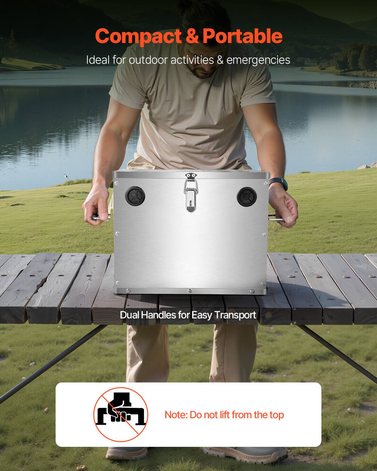 Compact & Portable  
Ideal for outdoor activities & emergencies  

Dual Handles for Easy Transport  

Note: Do not lift from the top