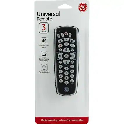 Universal Remote
3 Device
Master volume control
Comprehensive code library
For ALL BRANDS
Media streaming and sound bar compatible