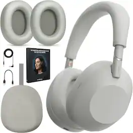 Sony - Refurbished Excellent - WH-1000XM6 Best Wireless Noise Canceling Headphones + Deco Gear WH-1000XM6 Guide Accessory Bundle - Platinum Silver