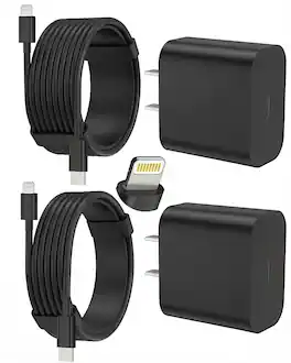 Luckbyte - 2 Pack USB C Wall Charger Set with 6FT and 10FT 8-Pin Cables, 12W 5V 3A Power Adapter, Black