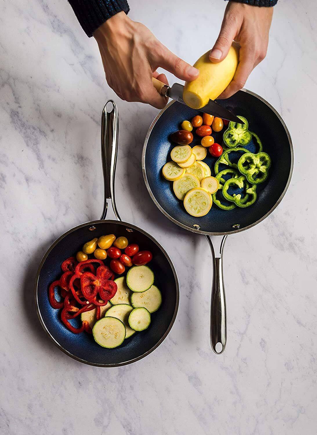 Left. Granitestone - Granitestone Blue 20 Piece Nonstick Cookware and Bakeware Set - Blue.