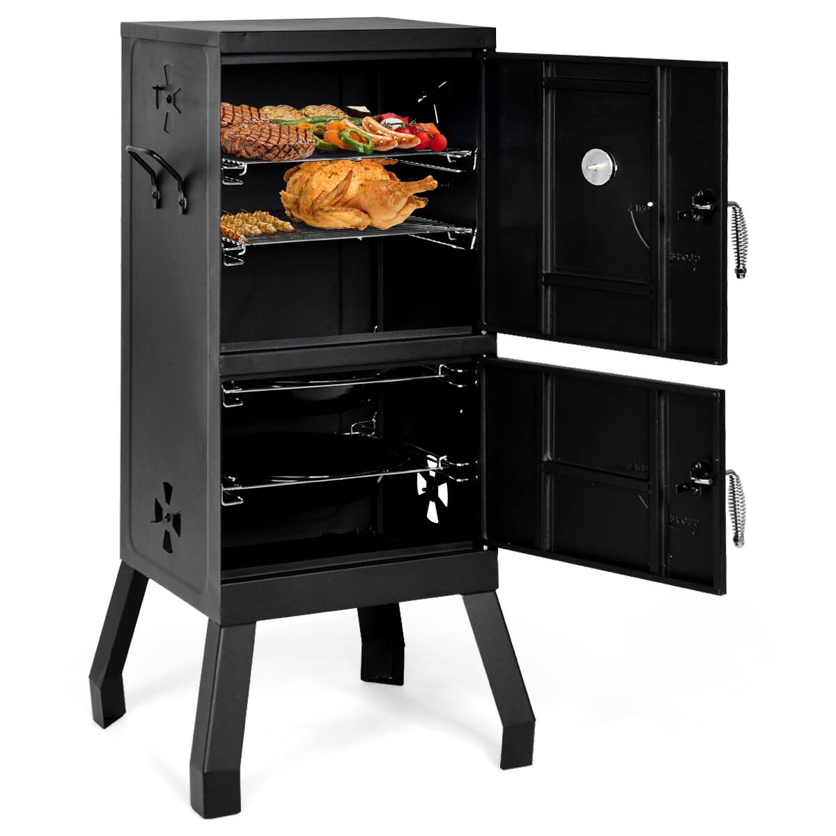 Alt View 19. Costway - Vertical Charcoal Smoker BBQ Barbecue Grill w/ Temperature Gauge Outdoor Black - Black.