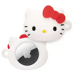 iFace - Sanrio Hello Kitty Apple AirTag Case Accessory Silicone Protective Cover Cute Design with Carabiner Clip - Hello Kitty (Red Ribbon)