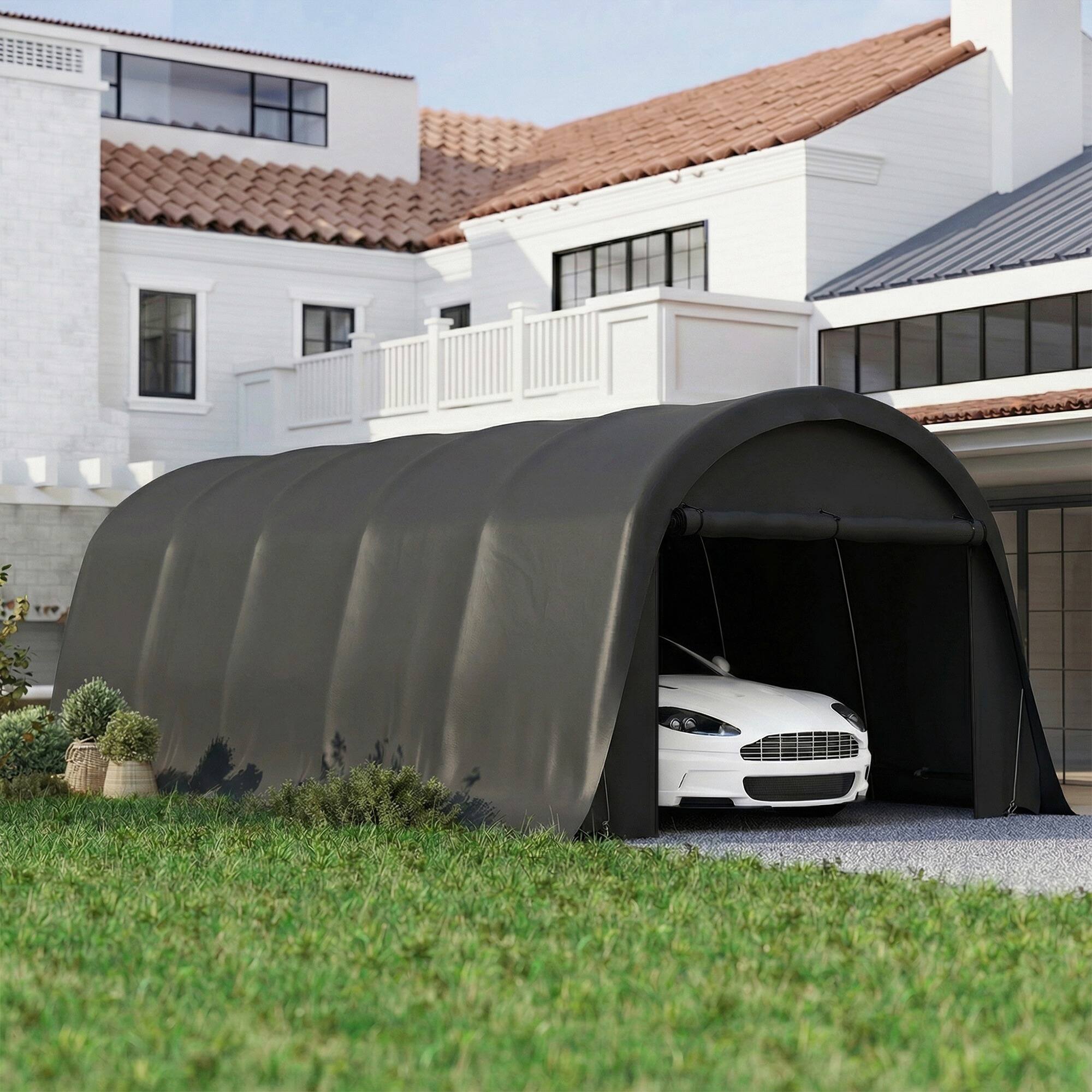 Alt View 1. Outsunny - x 23.6' Heavy Duty Carport, UPF50+ Portable Garage Car Canopy Tent with Galvanized Frame, Large Door.