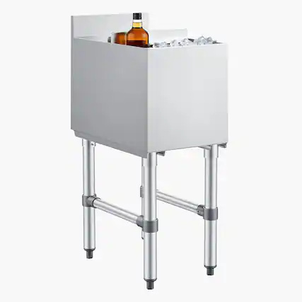 Front. VEVOR - Commercial Ice Bin, 29.6 Qt Max Capacity, 12 x 19 x 33 Inch Stainless Steel Ice Chest with Sliding Lid and Bottle - Silver.