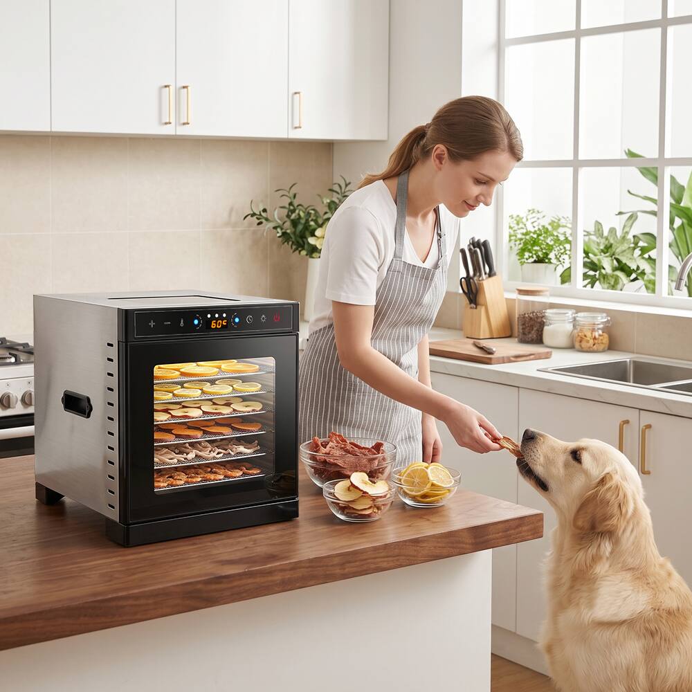 Alt View 10. Topteng - Food Dehydrator with Top Glass Window – Dual-Layer Insulation, 360° Hot Air, Quiet, Fit for Fruit,Jerky,Herbs&Pet Treats - Gray.