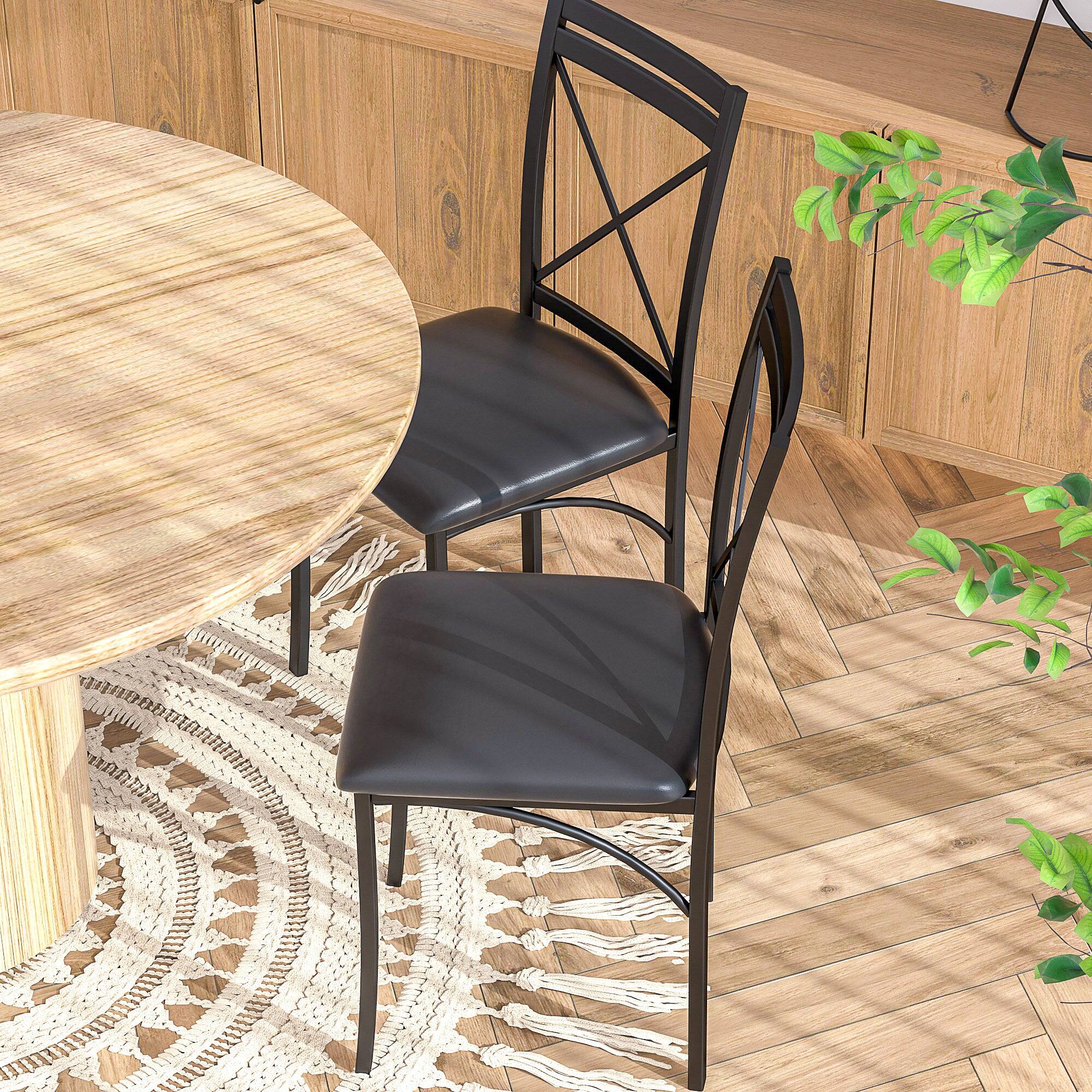 Alt View 5. Vecelo - Set of 4 Upholstered Dining Chairs - High Back Ergonomic Leather Side Chairs with 350lb Capacity, Waterproof Cushions - Black.