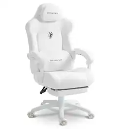 Dowinx - Gaming Chair Big and Tall, Suede Fabric Game Chair with Pocket Spring Cushion, High Back Ergonomic Office Chair - White