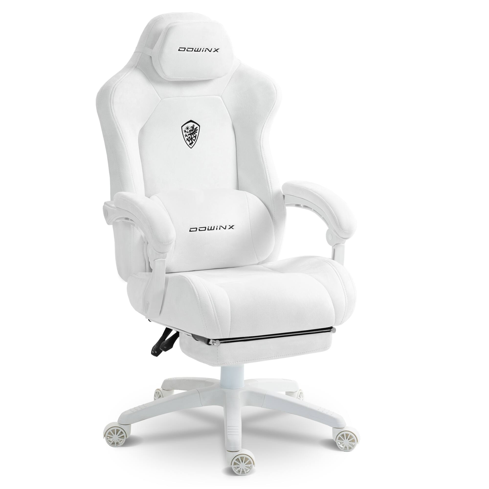 Dowinx - Gaming Chair Big and Tall, Suede Fabric Game Chair with Pocket Spring Cushion, High Back Ergonomic Office Chair - White
