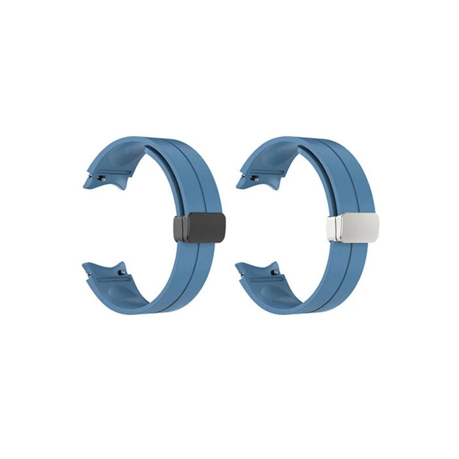 Left. Stock Preferred - Silicone Magnetic Sport Band Strap with White Buckle for Samsung Galaxy Watch 5 Pro (45mm) - Dark Blue (White Buckle).