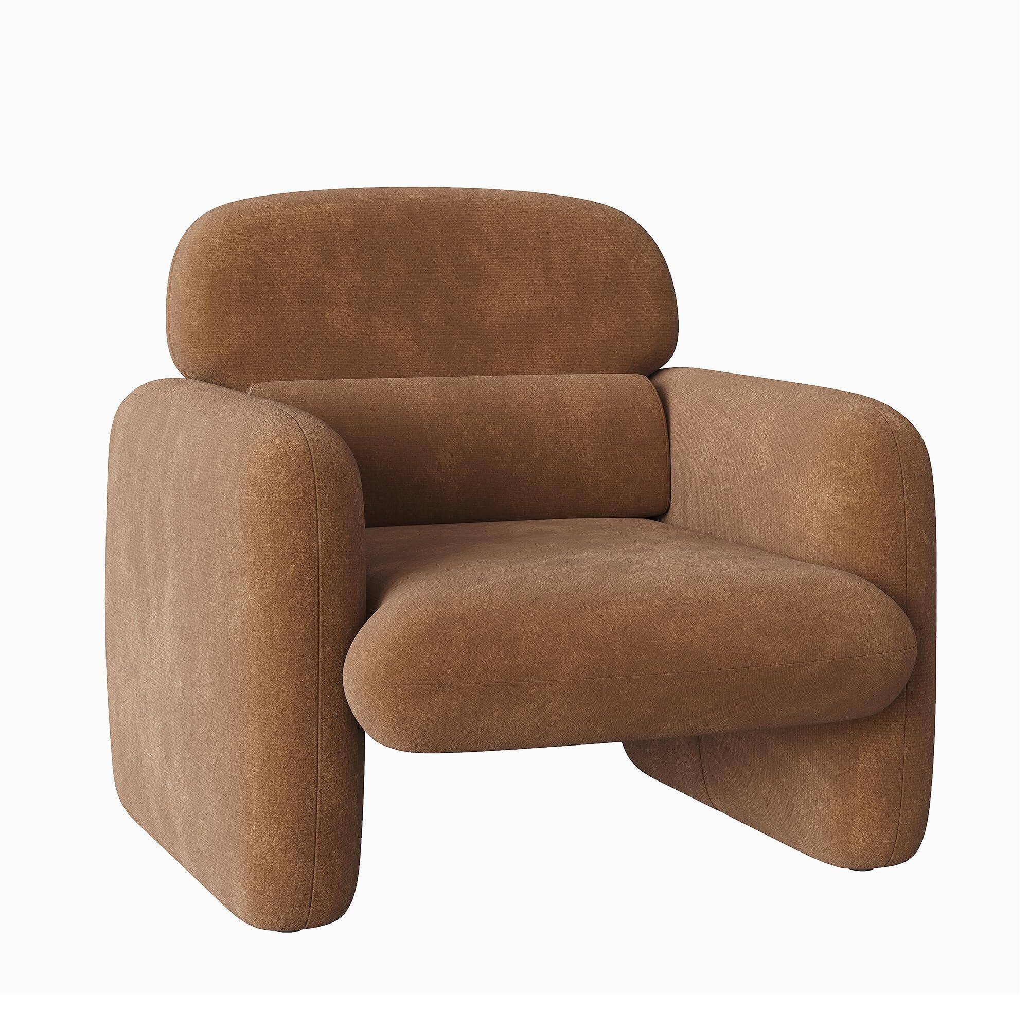 Alt View 8. Acekool - Modern Accent Chair, Wood Frame Sofa Chair, Comfortable Reading Armchair for Living Room - Brown.