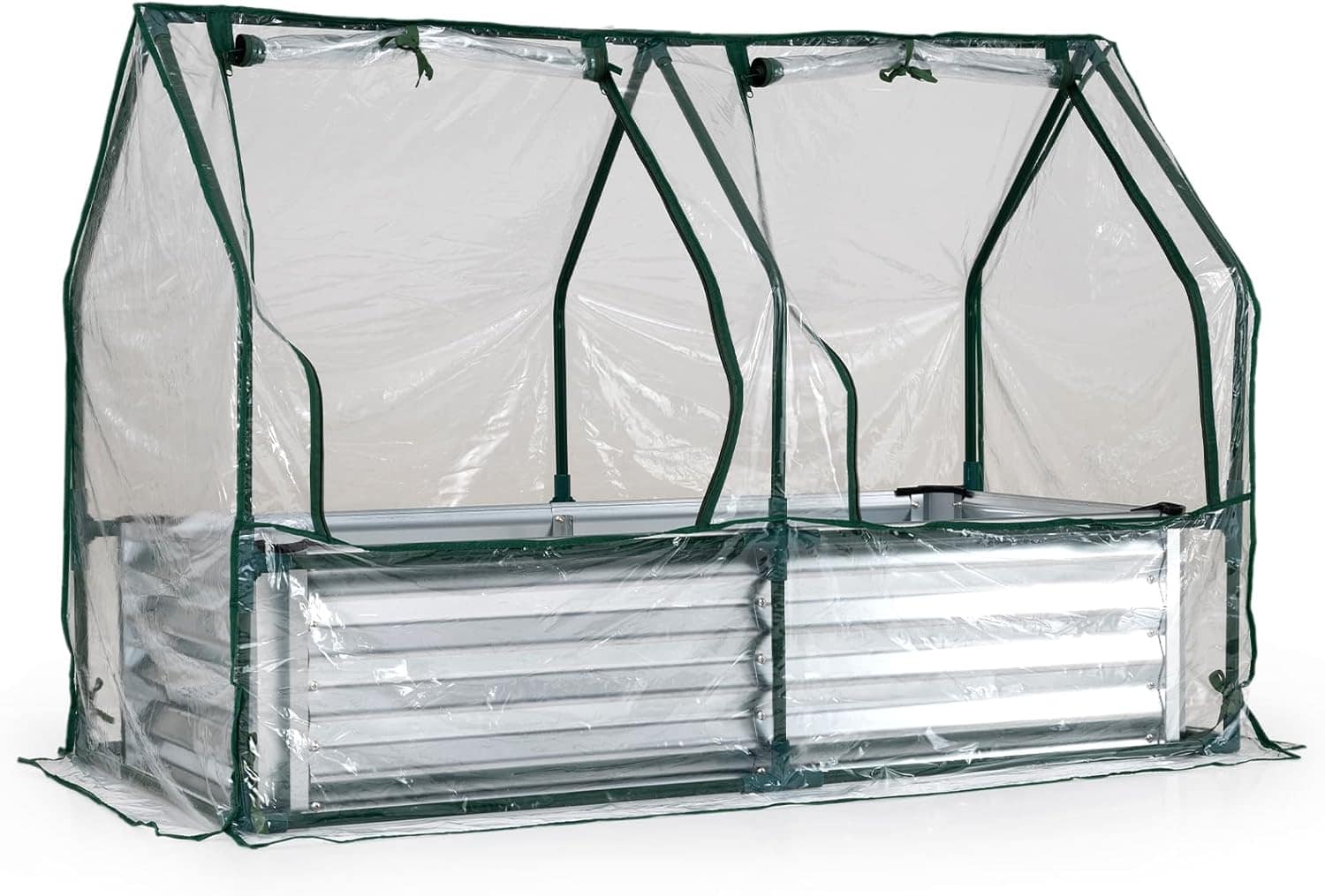 Gymax - 4 x 2 x 3 FT Small Galvanized Raised Garden Bed w/Greenhouse Cover Windows Sliver & Transparent - Silver price history on PriceWatchPro