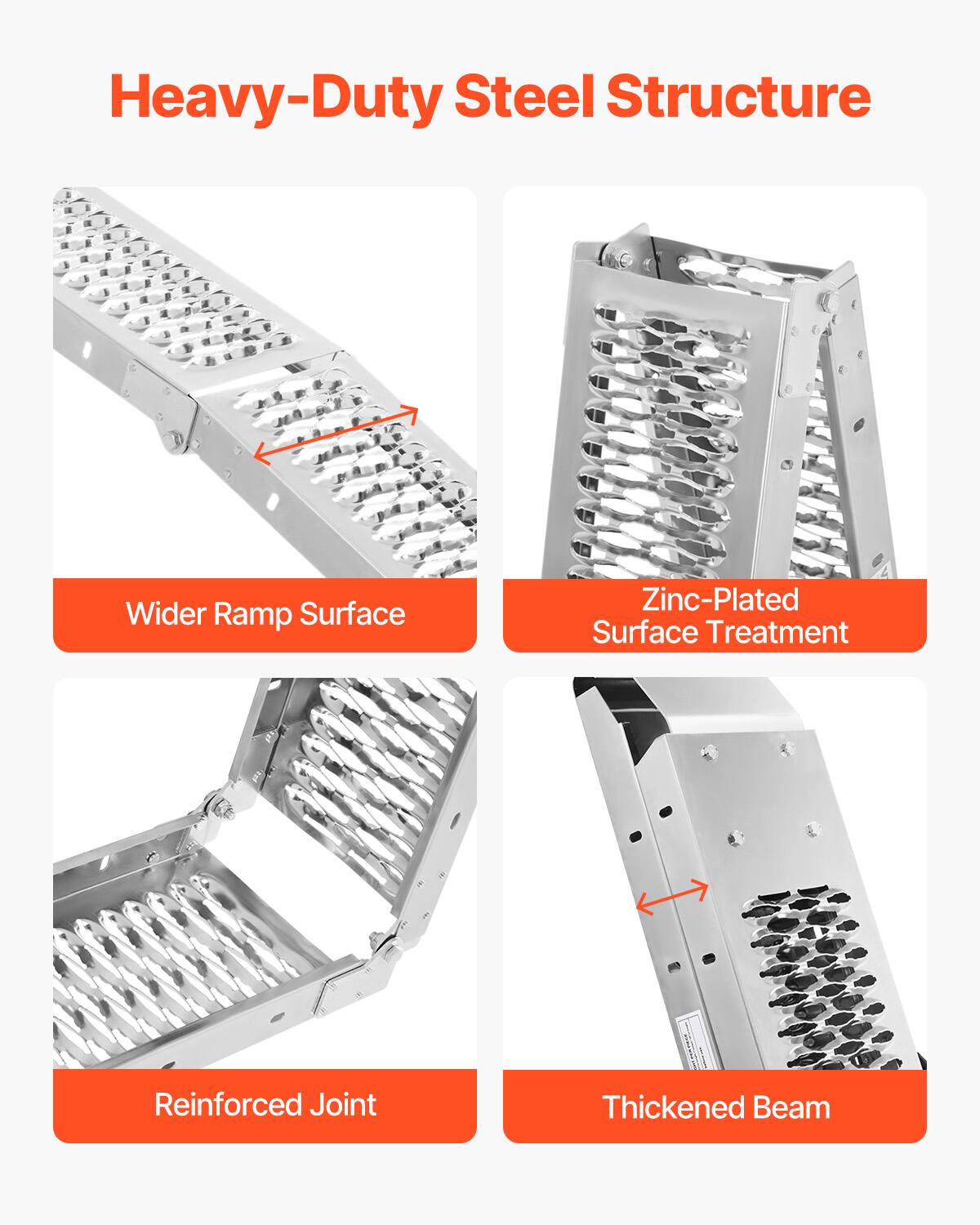 Heavy-Duty Steel Structure  
- Wider Ramp Surface  
- Zinc-Plated Surface Treatment  
- Reinforced Joint  
- Thickened Beam