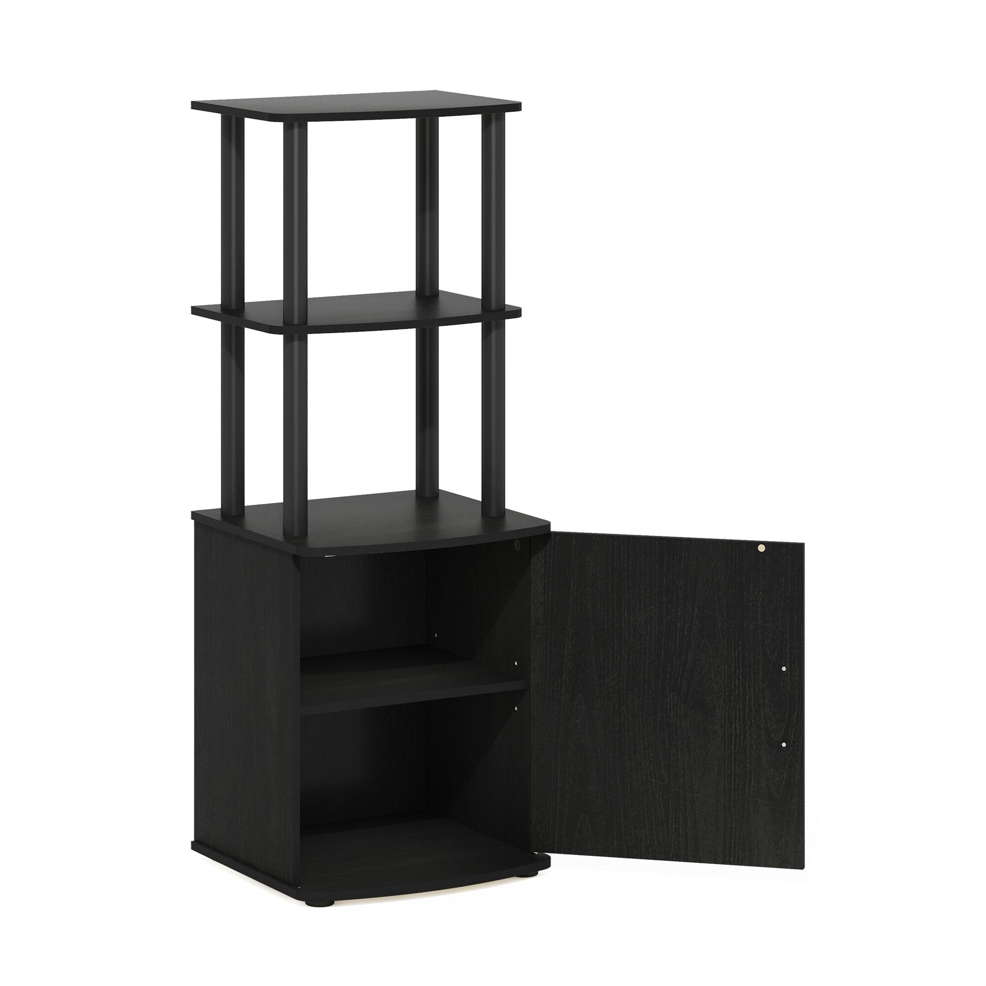 Alt View 3. Furinno - Turn-N-Tube 2-Tier Tall TV Entertainment Side Table Display Rack with Storage Cabinet, Blackwood/Black - Blackwood/Black.