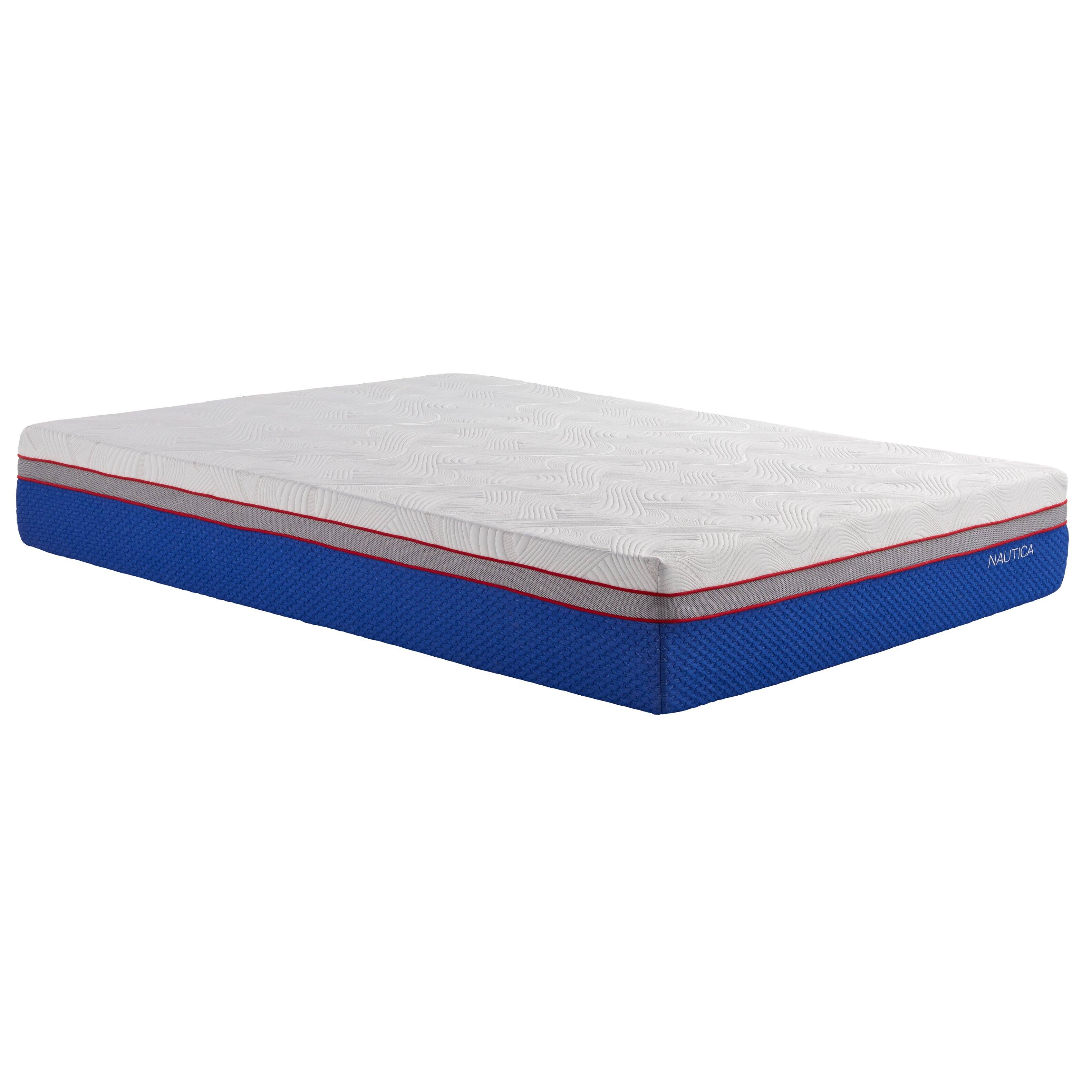 Front. Nautica - 12" Serenity Gel Memory Foam Mattress - WHITE/BLUE.