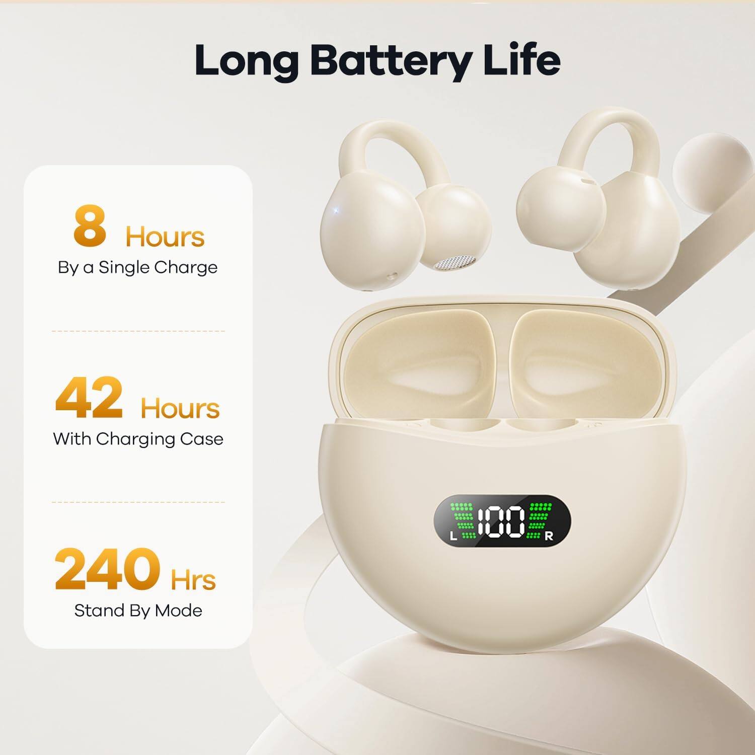 Long Battery Life

- 8 Hours By a Single Charge
- 42 Hours With Charging Case
- 240 Hrs Stand By Mode

SRRIS L 205 00 R