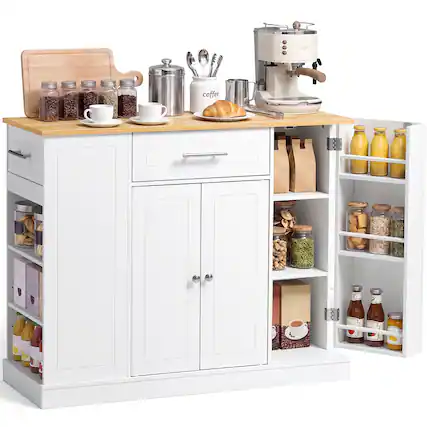 Front. VEVOR - Kitchen Island Cart with Storage, 42.36 in Wide Island Table for Kitchen, with 2 Drawers, Storage Cabinet - White.